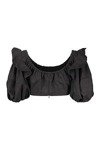 Ellery Puff-Sleeve Ruffled Crop Top