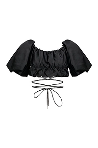 Ellery Ruched Puff-Sleeved Crop Top