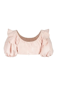 Ellery Smocked Puff-Sleeve Crop Top