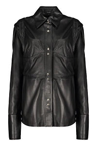 Ellery Snap-Front Leather Shirt