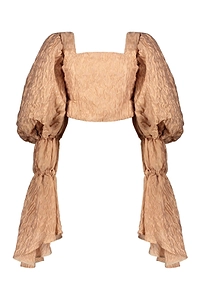 Ellery Textured Puff-Sleeve Crop Top