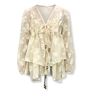 Leaf Semi-Sheer Ruffled Cardigan