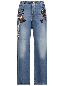 Ermanno Firenze Embroidered Wide-Leg Jeans