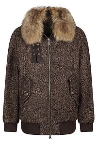 Ermanno Firenze Faux-Fur Neck Tweed Jacket