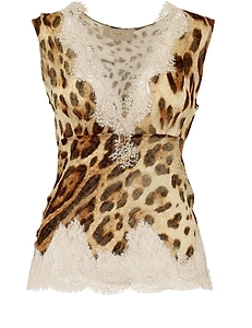 Ermanno Firenze Lace Trim Animal Print Top