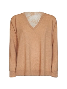 Ermanno Firenze Lace Trim Tie-Front Sweater