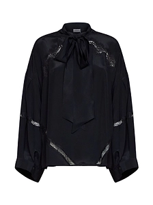 Ermanno Firenze Lace Trim Tie-Neck Top