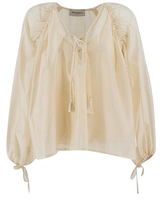 Ermanno Firenze Tassel Tie Peasant Knitted Top