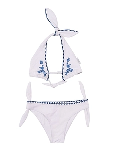 Ermanno Scervino Junior Floral-Embroidered Tie Fastened Bikini Set