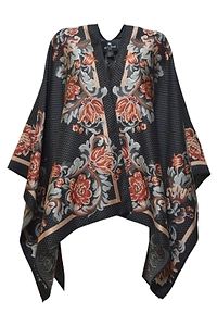 Floral Printed V-Neck Poncho