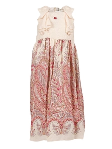 Etro Kids Floral Paisley Printed Satin Jacquard Long Dress