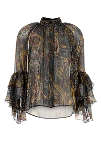 Etro Sheer Paisley Ruffle-Sleeved Blouse