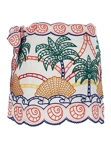 Farm Rio Embroidered Wrap Mini Skirt