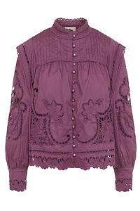 Floral-Cut-Out Long-Sleeved Scalloped Shirt