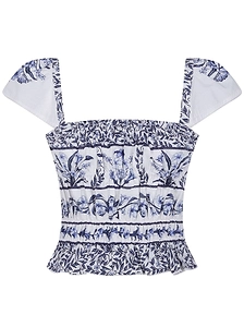 Farm Rio Flowers Arch Smocked Blouse