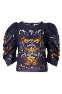 Farm Rio Golden Nature Ties Long Sleeve Blouse