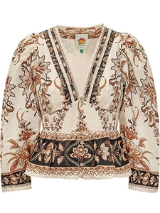 Farm Rio Majestic Garden Lace Puff Sleeve Blouse