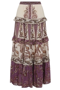 Paisley-Printed Tiered Maxi Skirt