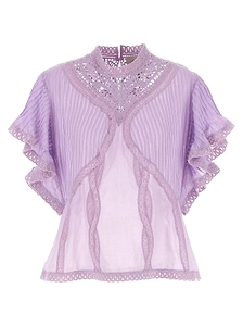 Farm Rio Pleated Lace Trim Top