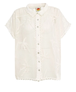 Farm Rio Palm Trees Scalloped Short-Sleeved Shirt