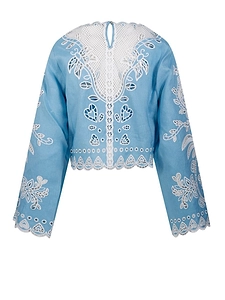 Farm Rio Romantic Richelieu Cropped Blouse