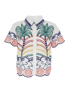 Farm Rio Scalloped Embroidered Shirt