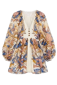 Sea Garden Floral-Printed Long-Sleeved Mini Dress