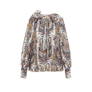 Farm Rio Sea Garden Ruffled Long Sleeve Blouse