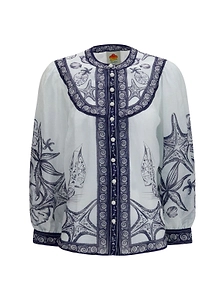 Farm Rio Seaside Print Long Sleeve Top