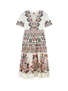 Farm Rio V-Neck Printed Flared Dress