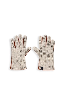 Fay Crochet-Trim Leather Gloves
