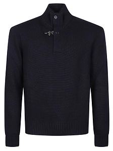 Fay Funnel-Neck Elbow-Patch Knitted Sweater