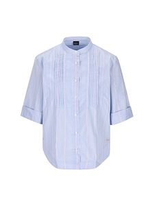 Fay Pintuck-Detailed Short-Sleeved Striped Shirt