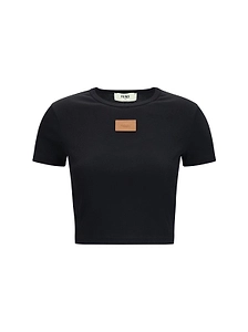 Fendi Cropped Ribbed Logo-Patch T-Shirt