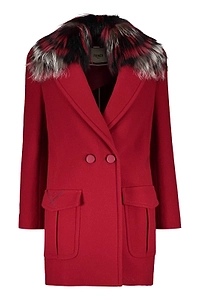 Fendi Double Breasted Fur-Collar Coat