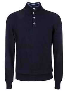 Fedeli Buttoned Mock-Neck Knitted Pullover