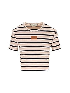 Fendi Logo Patch Striped Cropped Jumper