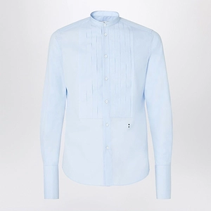 Pleated Bib Mandarin-Collar Shirt