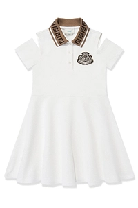 Fendi Kids Logo Patch Flared Piqué Dress