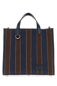 Fendi Small Pequin Striped Denim Tote Bag