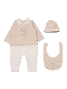Fendi Kids Printed Sleepsuit Hat And Bib Set