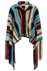 Fendi Striped Fringe Cropped Poncho