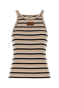 Fendi Logo Patch Striped Knitted Tank Top