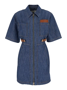 Fendi Logo Detailed Denim Chambray Dress