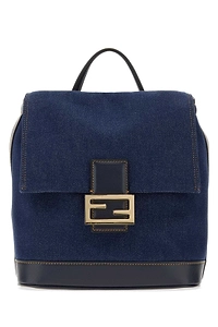 Fendi Ff Buckle Denim Backpack