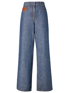 Fendi Logo Patch Wide-Leg Long Jeans