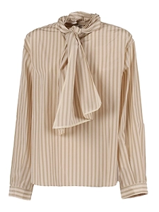 Striped Tie-Neck Long Sleeved Shirt