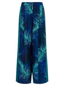Coral Print Wide-Leg Pants