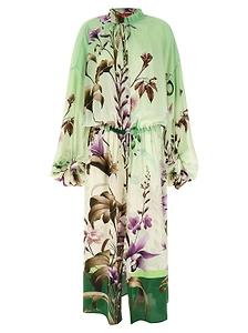 Floral Print Drawstring Long Dress