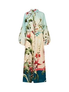 Floral Print Drawstring Long Dress